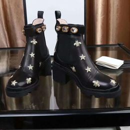 Women Embroidered Leather Lace Ankle Boots with Sylvie Web Designer Shoes Real Leather with Diamonds Decorative Boots