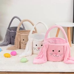 Rabbit Basket Festive Fuzzy Long Ears Bunny Bucket Comfort Plush Easter Eggs Storage Bag Kids Candy Toy Tote Bags