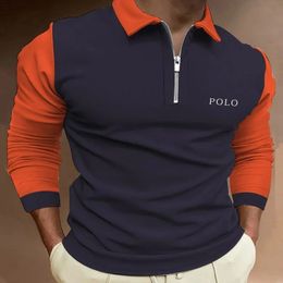 Mens Polo Line Simple 3D Print Zipper Long Sleeve Shirt for Men Button Down Fashion 231227