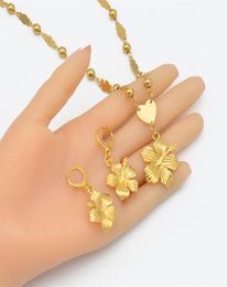 Flower Anniyo Hawaiian Jewelry Sets Pendant Necklaces Earrings Women Girls Gold Color Micronesia Guam Chuuk Kwajalein 213106 EJFA4368488