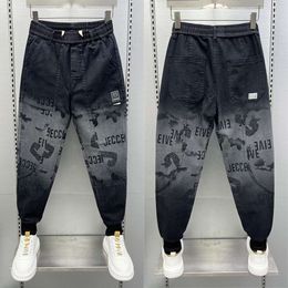 Gradient Black Harem Jeans Letter Pattern Printed Love Pants Fashion Street Hip Hop Trousers Brand Men's Clothing