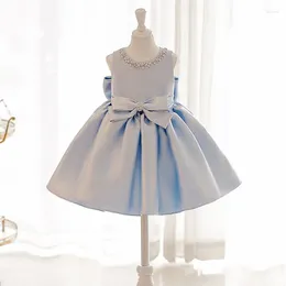 Girl Dresses Bow Blue Ball Gowns For Elegant Party Girls Princess Dress Costumes 2023 Child Kids Evening Flower Wedding Costume