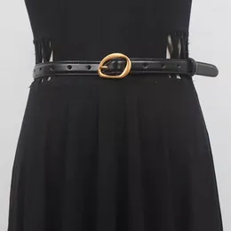 Belts Women's Fashion Gold Buckle Genuine Leather Cummerbunds Female Dress Corsets Waistband Decoration Narrow Belt R2577