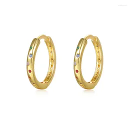 Hoop Earrings 14.3 13.8MM 18K Gold Plated 925 Sterling Silver Coloured CZ Zircon Pierce Ear-Bone Circle Huggie C-E2525