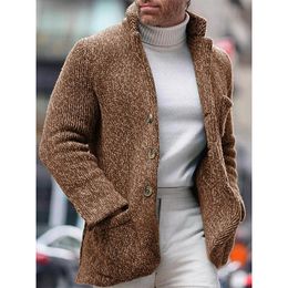 Warm Autumn and Winter 2023 New Men's Knitted Cardigan Stand up Neck Long Sleeve Pocket Fashion Cardigan Casual Coat Men's Sweater 231228