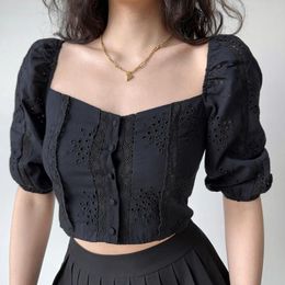 Women's Blouses Go Girl French Style Shirt Midriff-Baring Top Lace