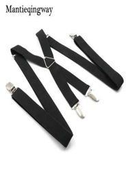 Black Suspenders for Mens 4 clips Strap Solid Color Adjustable Slim Braces Women Belt Strap9657422