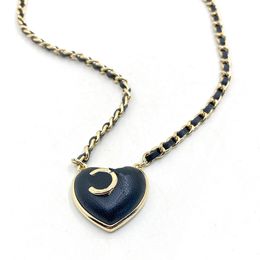 Designer Luxury Black Leather Brass Necklace France Famous Jewellery Brands Classic Double Letter Heart Shaped Pendant Women Charm Necklaces Sister Fashion Gift