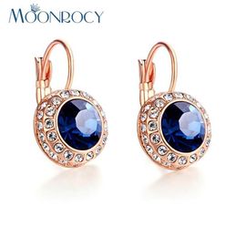 MOONROCY Fashion Cubic Zirconia Earrings Rose Gold Colour Silver Colour Austrian Crystal Earring for Women Girl Gift236o