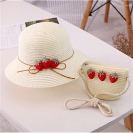 Berets Girl Casual Flower Floral Straw Hat And Bags Summer Holiday Travel Sun Cap Kids Child 2 Pieces Set Lace Panama Gorros