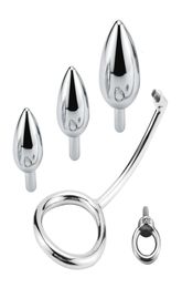 Stainless Steel Anal Hook With 3 Size Big Anal Beads Cock Ring Metal Butt Plug Prostate Massager Anal Plug Sex Toys For Men Y191028033329
