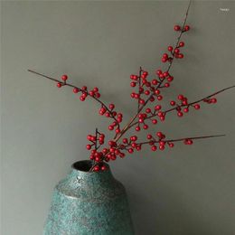 Decorative Flowers Red Fruit Wealth Acacia Bean Winter Green Imitation Flower Decoration Cotton Artificial MW0934