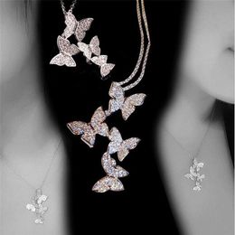 New Arrival Classical Fashion Jewellery 925 Sterling Silver&Rose Gold Fill Pave White Sapphire CZ Diamond Butterfly Pendant Women Ne297E