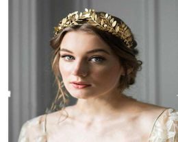 Hair Accessories European Greek Goddess Headband Metallic Gold Leaves Branch Crown Band Wedding Tiara7708559