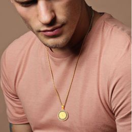 Mens Bible Verse Prayer CZ Necklace Christian Jewelry 14k Yellow Gold Praying Hands Coin Medal Pendant Necklaces