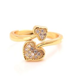 Full Heart Rings Women 24 K KT CZ Stones Fine Solid Gold GF Ring Wedding Engagement Bridal Jewelry Stone Elegant Thickness Accesso269K