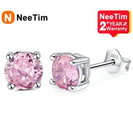 NeeTim Earrings for Women S925 Sterling Sliver Green Pink Red Black Blue Sparkling Diamond Ear Studs Fine Jewelry 231225