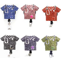 10 Pcs Lot Key Rings Medical Multi-color Scrub Life Rhinestone Scrub Tops Retractable ID Holder For Nurse Name Accessories Badge R270e