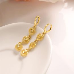 14 k Solid Yellow Gold Filled Earrings 3 Heart connect lengthening Women Great Love Trendy fashion Jewellery African Middle Eastern 250N