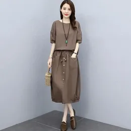 Work Dresses Asian M-3xl Womens Set Summer Female 2pcs Suits Short Sleeve T Shirt Skirt Cotton Linen Solid Colour Loose Ladies Clothes H50