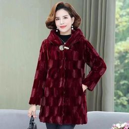 Women's Fur Mother's Winter Wear High-grade Imitation Mink Coat Middle-aged And Old Hooded Thickened Overcoat 5XL