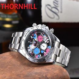 Top quality Men Watch Full Function Stopwatch Fashion Casual clock Man Full Stainless Steel Luxury Quartz Movement Calendar Flower221j