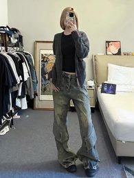 Women's Jeans Woman Denim Pants Trend Aesthetics American Style 90s Hip-hop High Street Asymmetrical Patchwork Zipper Waist