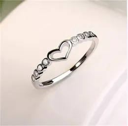 Cluster Rings Couple Love Ring Jewelry Stainless Steel Women Women'S Hollow Set Crystal Heart Fashion San Valentin