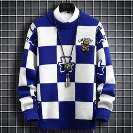 Winter Hip Hop Printed Loose Mens Sweaters High End Cashmere Sweater Men Clothing Fashion Plaid Christmas Pullovers 231228