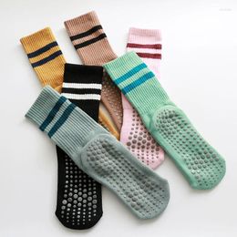 Women Socks Women's Cotton Thickened Yoga Silicone Non Slip Mid Tube Parallel Bar Striped Sports Solid Color Dance Pilates