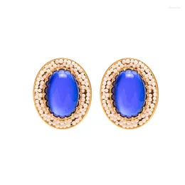 Stud Earrings Designer Original Design Classic Inlaid Oval Sapphire Exquisite And Heavy Women's Jewelry Accessories