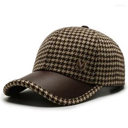 Ball Caps 2024 Retro British Style Houndstooth Baseball For Men And Women Black Brown Plaid Hat Summer Trucker Cap Gorras Hombre