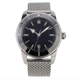 Top-Qualität klassische Super-0cean Herrenuhren 46 mm schwarzes Zifferblatt Edelstahlband automatische mechanische Uhr Luxus-Stil Wristwa332l