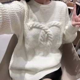 2024Autumn explosion of luxury Korean network red with chest cc design sweater temperament everything lazy style solid color outside to wear a top