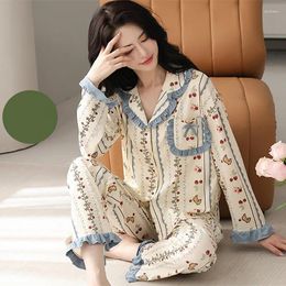 Women's Sleepwear M-4XL Autumn Winter Pajamas Long Sleeve Home Clothes Korean Loose Large Size Nightwear Set Cotton Female Suit