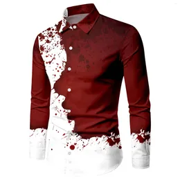 Men's Casual Shirts Male Men Long Sleeve Party Blouse Halloween Blood Printed Shirt Lapel Button Up Tops Harjauku Oversize Large Size