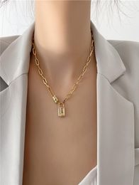 European and American fashion female necklace street retro hip hop high feeling pendant gold cold wind clavicle chain lock necklac8454771