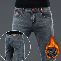 Winter Thick Plus Velvet Men Middle waist Skinny Jeans Simple Fleece Warm Slim fit StretchCasual Denim Pencil Pants Men's jeans 231227