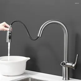 Kitchen Faucets Pull-out Faucet Intelligent Digital Display Water Tap Cold And Washing Basin Sink Rotating