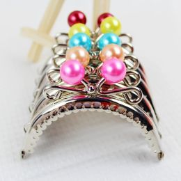 10PCS Super Cute 85CM Silver Pearl Bead Metal Purse Frame Kiss Clasp Diy Bag Accessory 231227