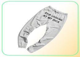 Men039s Pants Fashion Printed Letter STOP LOOKING AT MY DICK Sweatpants With Pockets Black Grey High Waist Drawstring Loose Cas9168680