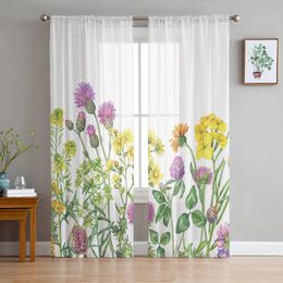 Spring Summer Flower Daisy Voile Sheer Curtains For Living Room Window Chiffon Tulle Curtain Kitchen Bedroom Drapes Home Decor 231227