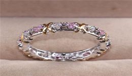 Lady039s 925 Sterling Silver pink Tanzanite Couple rings Yellow Gold Eternal Band Wedding Ring for Women Jewellery size 518454575