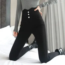 Women's Pants Spring And Autumn 2023 Patchwork Pockets Button Fashion Solid Colour High Waist Elastic Foundation Pencil