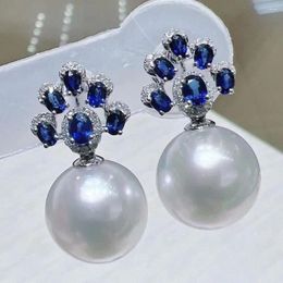 Dangle Earrings Gorgeous 11-12mm South Sea Round White Pearl Earings Silver 925 Jewellery
