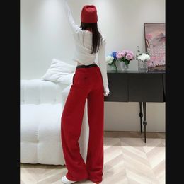 Fashion designer pants elastic drawstring and fleece casual pants Compound liner Embroidery Vintage Red Red Size :S.M.L