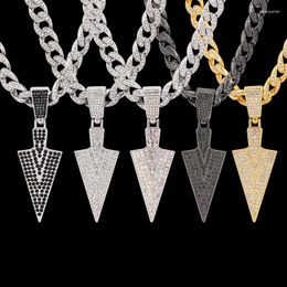Pendant Necklaces Men Design Bling Arrow Head Charm Iced Out Cubic Chain Miami Jewellery Geometric Triangle Pendent Necklace Hip Hop