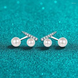 Stud Earrings Cherry Shape Moissanite Pearl For Women Silver 925 D Colour 0.13ct Diamond Platinum Plated