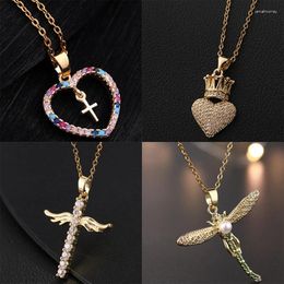 Pendant Necklaces Classic Vintage Zircon Heart Cross Necklace Stainless Steel Luxury Choker Jewellery Party Gifts For Women Girls