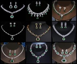 Earrings Necklace AMC Luxury Cubic Zirconic Emerald Green Wedding Earring Set Jewellery For Women Bridal Gift Wife7116472
